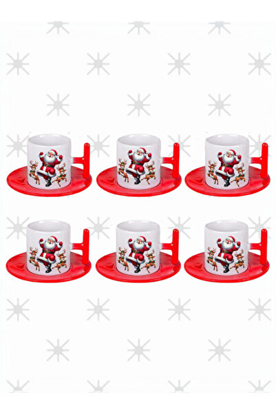 LADİJİTAL BASKI ÇÖZÜMLERİ Noelbabalı Yılbaşı Renkli 6 Kişilik Fincan Takımı