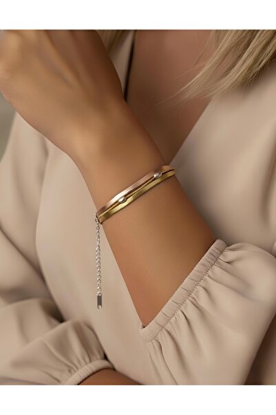 İNN JEWELLERY سوار فولاذي مضاد للحساسية ومقاوم للتلطيخ بثلاثة ألوان مع شكل دوريكا (ضمان المستورد لمدة عامين)