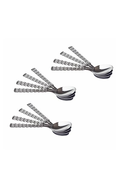 HIC طقم ملاعق حلى من الستانلس ستيل المقاوم للصدأ مكون من 12 قطعة فضي