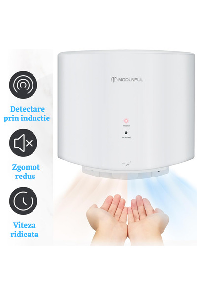 modunful Automatic hand dryer, with infrared sensor, electric, wall-mounted, 1200W, hot/cold air