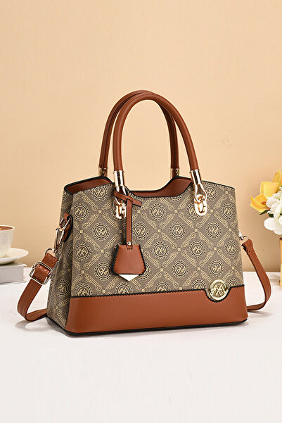 dorbe letter pattern zip adjustable strap pu leather double handle large capa...