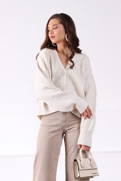 Ferraro Ecru Off-Shoulder Alpaca Wool Blend Women's Knitwear Cardigan
