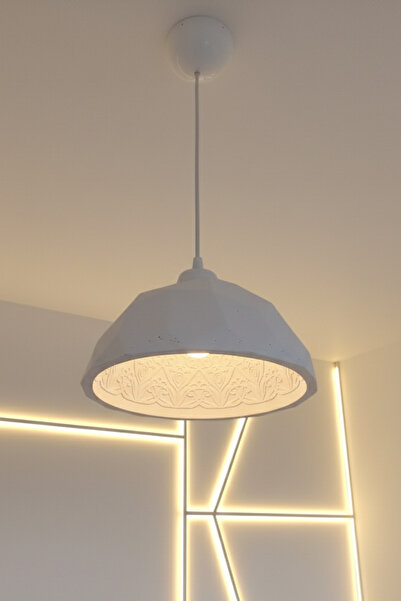 Oxyteez Bohem Mozaik Beton Tekli Beyaz Avize Modern Tavan Avizesi Salon Avize...