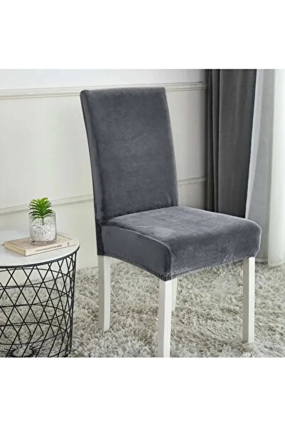 ARİFE HOME Kadife Likralı Sandalye Örtüsü Sandalye Kılıfı 1 Adet (ANTRASİT-KOYU GRİ)