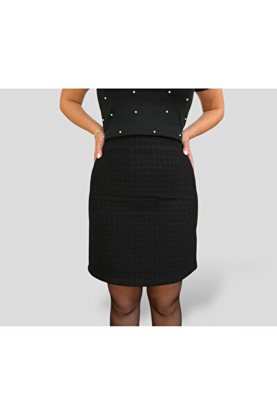ABAS Tüvit Kumaş Siyah Mini Boy Astarlı Düz Etek Abetk-s101