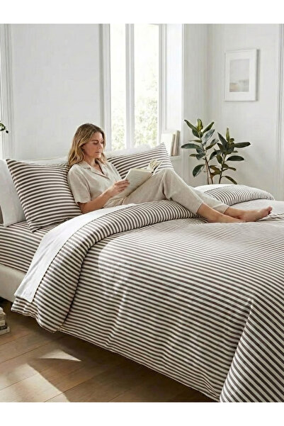 CAQQA Alaçatı Boutique Striped Cotton Double Duvet Cover Set