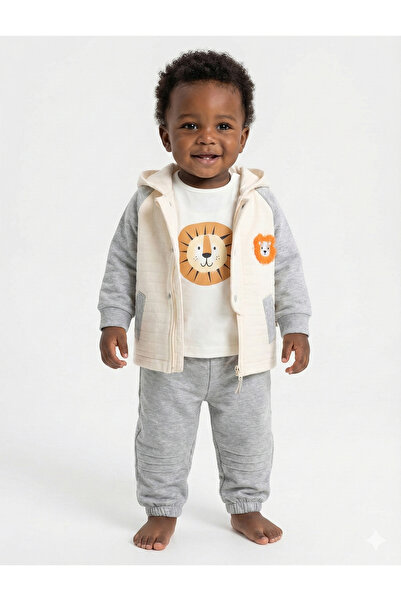 Mini Baray Baby Boy Lion Embroidery Jacket 3-Piece Tracksuit Set (9-12-18-24 ...