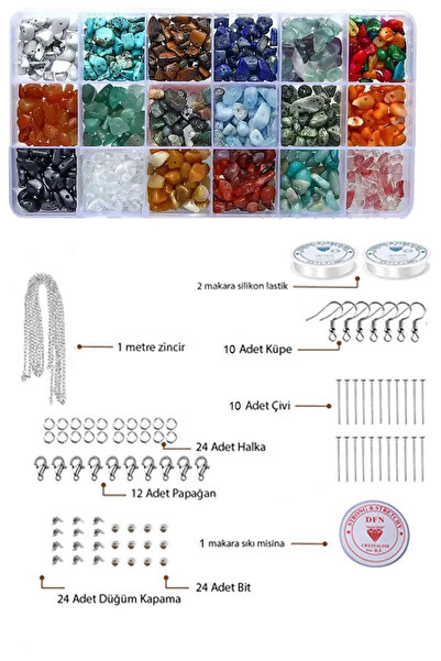 Pony Hobby Set Doğal Kırık Taş Kutusu Ile Bileklik Kolye Halhal Yapma Seti Bo...