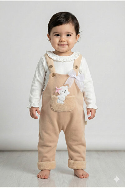 Mini Baray طقم رومبير مطرز على شكل دب للفتيات الرضع (9-12-18 شهرًا)