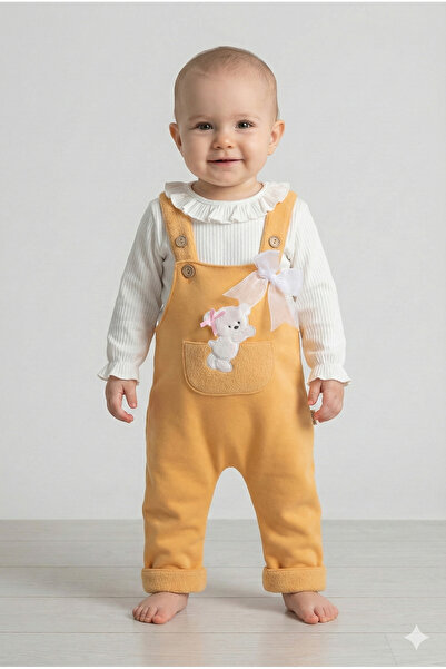 Mini Baray طقم رومبير مطرز على شكل دب للفتيات الرضع (9-12-18 شهرًا)