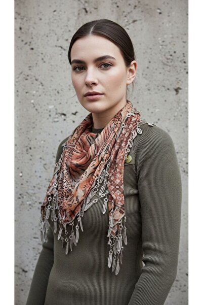 Gönülden Tasarım Çift Taraflı Desenli Püskülü Kadın Fular Şal 155X55 Cm