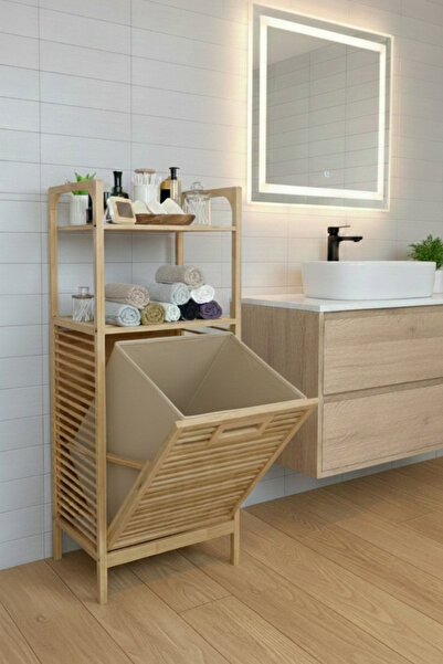 Milonsa Bambu Kirli Çamaşır Sepeti Ahşap Banyo Düzenleyici Kirli Sepeti Banyo...