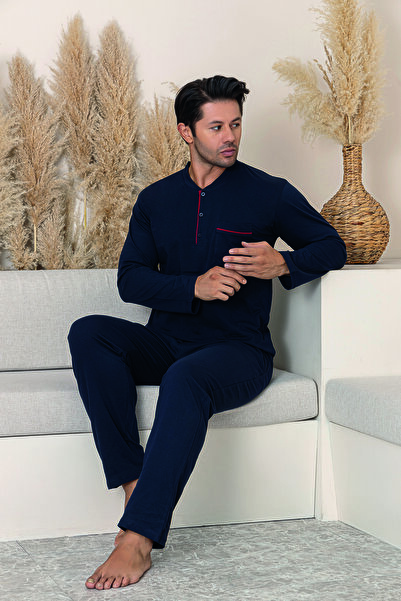 FORMO طقم بيجامات رجالي بأكمام طويلة مصنوع من القطن الطبيعي العضوي بنسبة 100%...