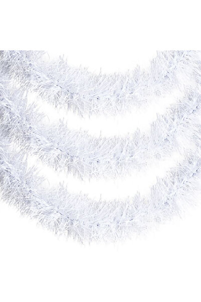 OEM Christmas Tinsel White Glossy Bushy 6 cm, 190 cm – Sparkling Winter Tree Decor