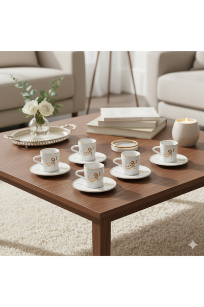 LALOZA طقم فناجين قهوة تركي أبيض ذهبي