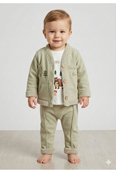 Mini Baray Baby boy pine tree embroidered cardigan t-shirt pants 3-piece set ...