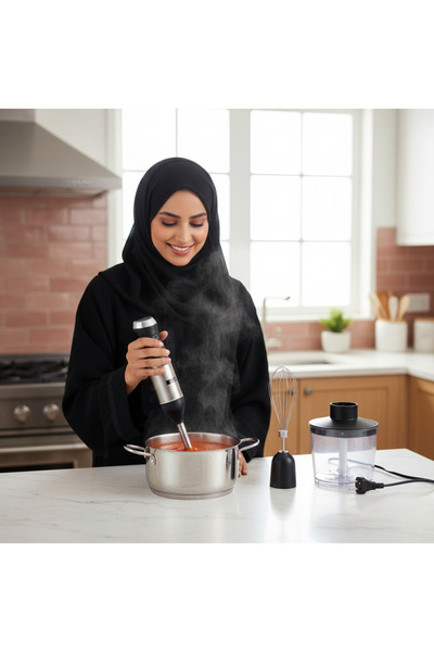 INNOTECH خلاط يدوي 4 في 1 - 600 واط، سرعة متغيرة، شفرة وقضيب من الفولاذ المقاوم للصدأ، مفرمة سعة 500 مل، خفاقة، كوب قياس