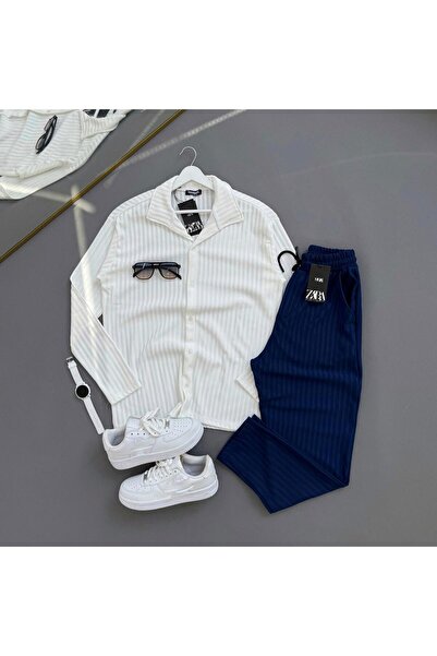 Combineman35 Мъжки костюм с вертикални ивици от еластичен османски плат