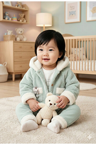 Mini Baray طقم رياضي من 3 قطع للفتيات الصغيرات مع غطاء للرأس وتفاصيل جيب بشري...