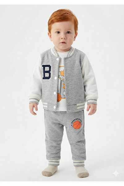 Mini Baray Baby Printed 3-Piece Tracksuit Set (Sweatshirt, Pants, Jacket) (9-...