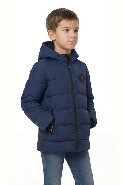 QAWWA Chlapecký nepromokavý a větruodolný tmavě modrý kabát s kapucí se silným fleecem uvnitř