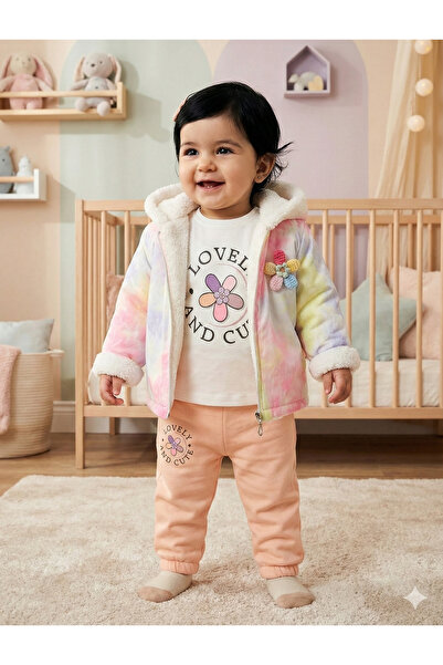 Mini Baray Girl baby printed sweatshirt, pants and jacket 3-piece set (9-12-1...