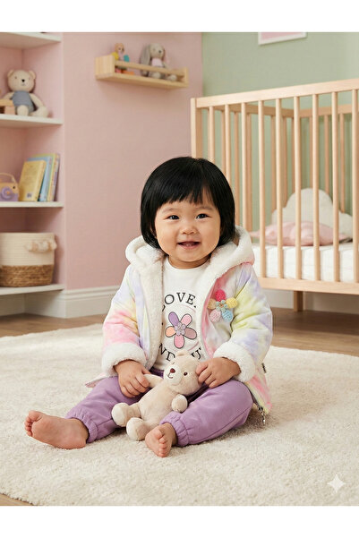 Mini Baray Girl baby printed sweatshirt, pants and jacket 3-piece set (9-12-1...