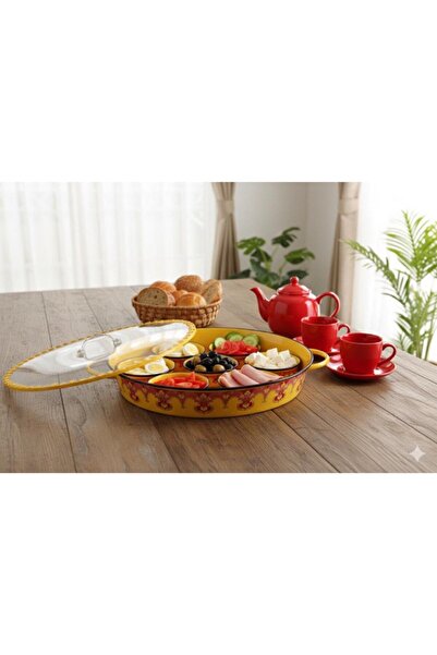 Generic Breakfast tray with lid and serving bowls / yellow