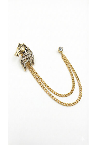 BLC Basic Line Co. At Figürlü Altın Renginde Metal Taşlı Ceket Yaka İğnesi Ya...