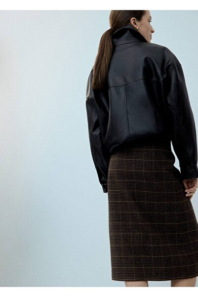 MANGO Woman Yün karışımlı kareli midi etek