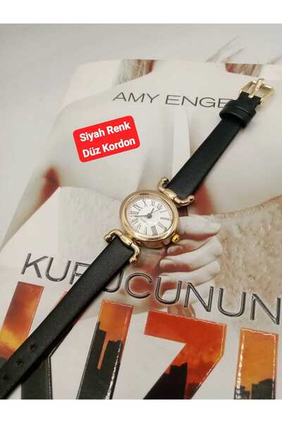 Brality ساعة يد نسائية طراز فينتاج ذهبية اللون وسلك أسود اللون بيضاوي الشكل t...