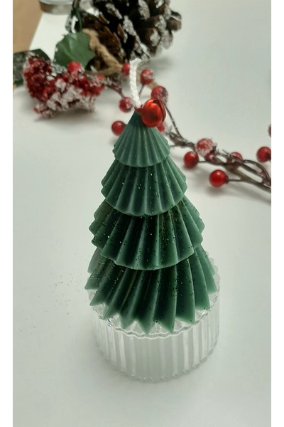 ArtINA esmaraldchic Lumanare brad cu parfum forest pine, cadouri handmade de Craciun cu clopotel