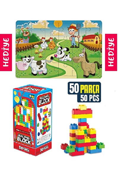 W-Design 50 Parça Yapı Blok Seti Yapı Oyuncakları + Hediye Çiftliğim 24 Parça...