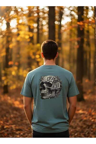 CZMD Kurukafa Baskılı Mavi Oversize Tişört – Unisex %100 Pamuk