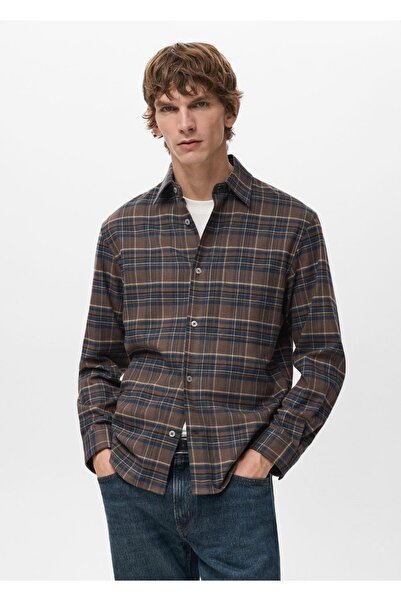 MANGO Man %100 pamuklu flanel kareli gömlek
