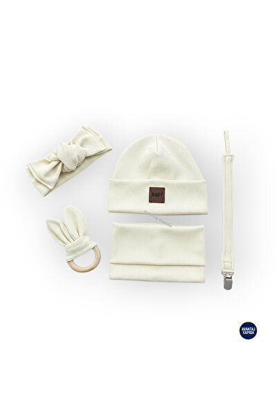 Mustran مجموعة أطفال عضوية مكونة من 5 قطع للجنسين، قبعة، طوق للرقبة، باندانا، حزام للهاية، مداعب للأسنان، هدية للأطفال من عمر 3 إلى 18 شهرًا