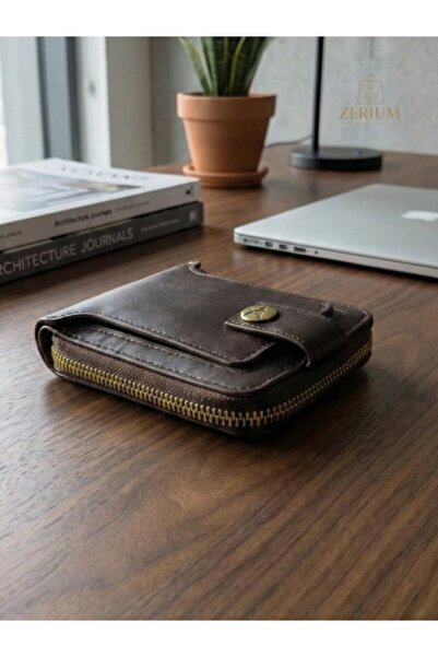 ZERİUM Retro Folded Zip Pocket Pu Leather Men's Wallet Card Holder Model