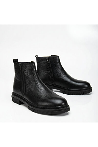 Zegeshoes Hakiki Deri Çift Fermuarlı Erkek Kışlık Bot Kaymaz Taban Su Geçirmez Koku Yapmaz Chelsea