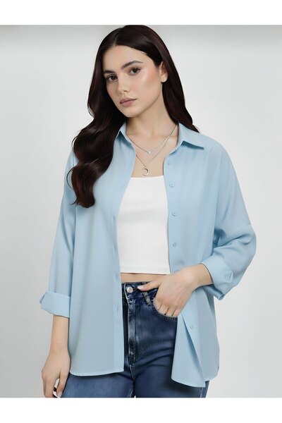 Butik Kadın Boyfriend Bebe Mavisi Gömlek
