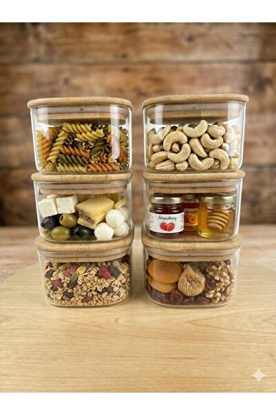 Vera Bambu 400 ml 6'lı Borosilikat Cam Kahvaltılık Seti | Bambu Vakumlu Kapak...