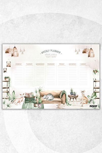 Ficksy Haftalık Planlayıcı - A4 Ebat - Sevimli Kedi - 30 Yaprak - Weekly Planner