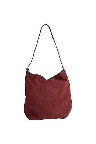 AZZURA Margot suede handbag 100% leather, burgundy (8245)