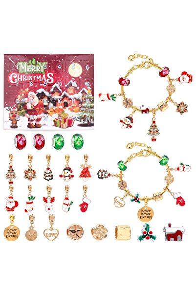 miraza Advent Calendar Jewelry, 24 Days of Surprises, Kit for Making Charm Bracelets, Pendants, Gold