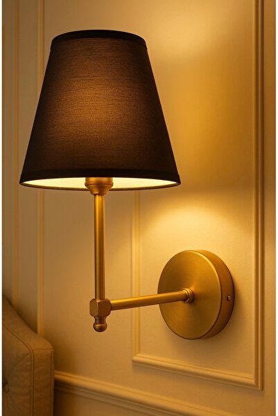 burenze Pilli Aplik Modern Tasarım Duvar Aplik Kablosuz Pilli Aplik Siyah Abajur Eskitme Gold Gövde