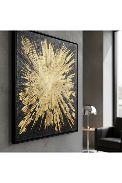 lya luxury Rölyef Dokulu, Yaprak Varaklı, El Yapımı, Yağlı Boya Tablo(115X115)