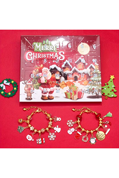 miraza Advent Calendar Jewelry, 24 Days of Surprises, Kit for Making Charm Bracelets, Pendants, Gold