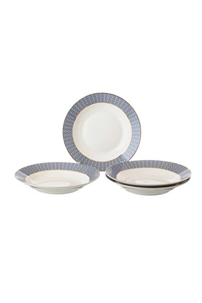 HIC deep porcelain dinner plates 4 Piece with blue and gold design 20 cm