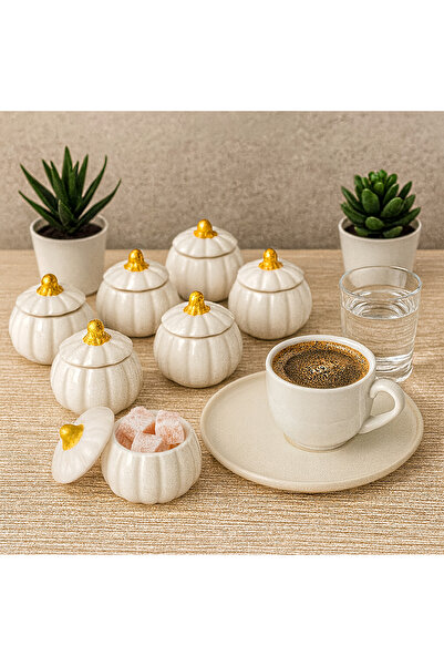 elseme Kahve Yanı Sunum Dekoratif 6 Adet Beyaz Altın Kabak Lokumluk Şekerlik Sunumluk