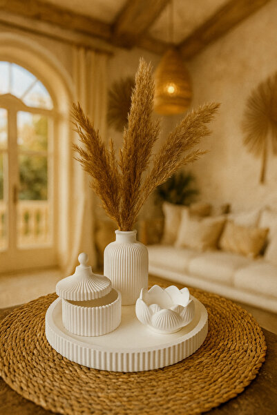 Zigzag Home Decorative 4 Piece Vase Candle Holder Set Striped Tray Lotus Candle Holder Pampas Vase Box with Lid Set Set