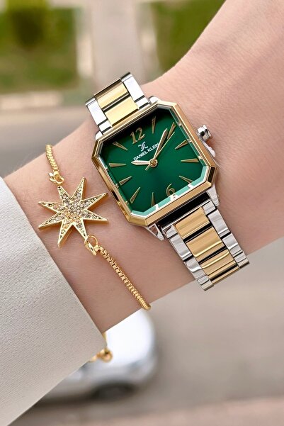 Daniel Klein Kadranı Yeşil Kordonu Gold Gümüş Renk 26 mm Kadın Kol Saati ve B...